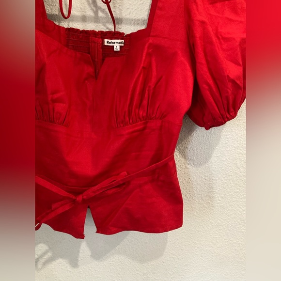 Reformation Designer Romantic Red Fiske Boho Puff Sleeve Victorian Stretch Top - Picture 5 of 14
